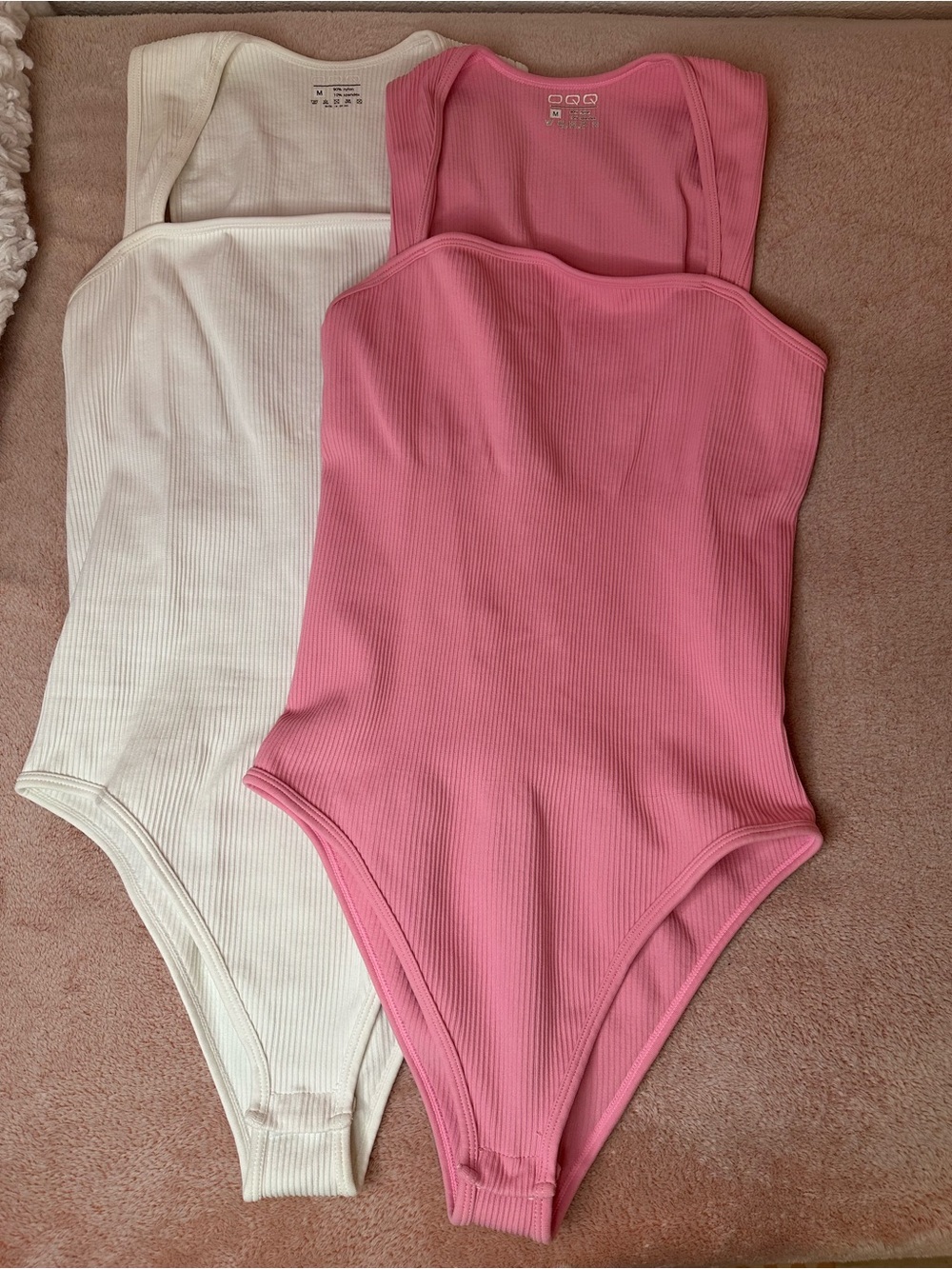 Body shaping Ribbed One-Piece Bodysuit in Pink and White (bundle)